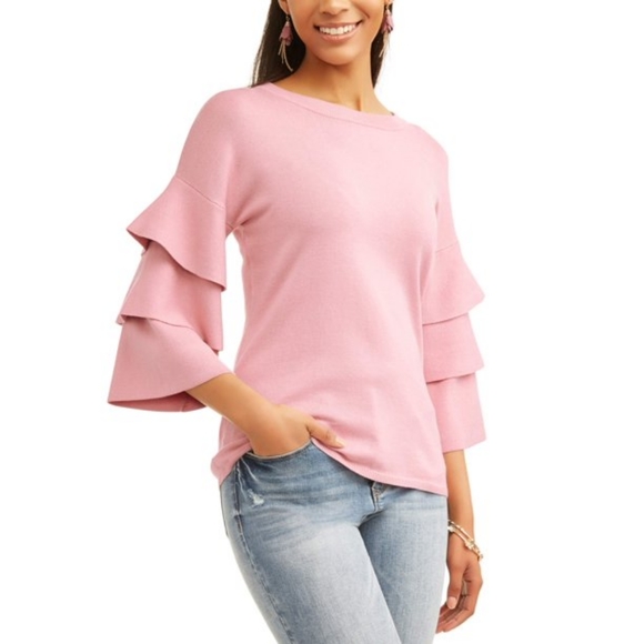 Time and Tru | Sweaters | Soft Pink Knit Swester With Ruffled Sleeves ...